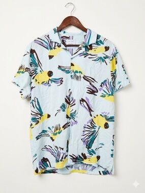 Denim & Flower Men's Flying Bird Print Button-Up Shirt Camp Collar - Large